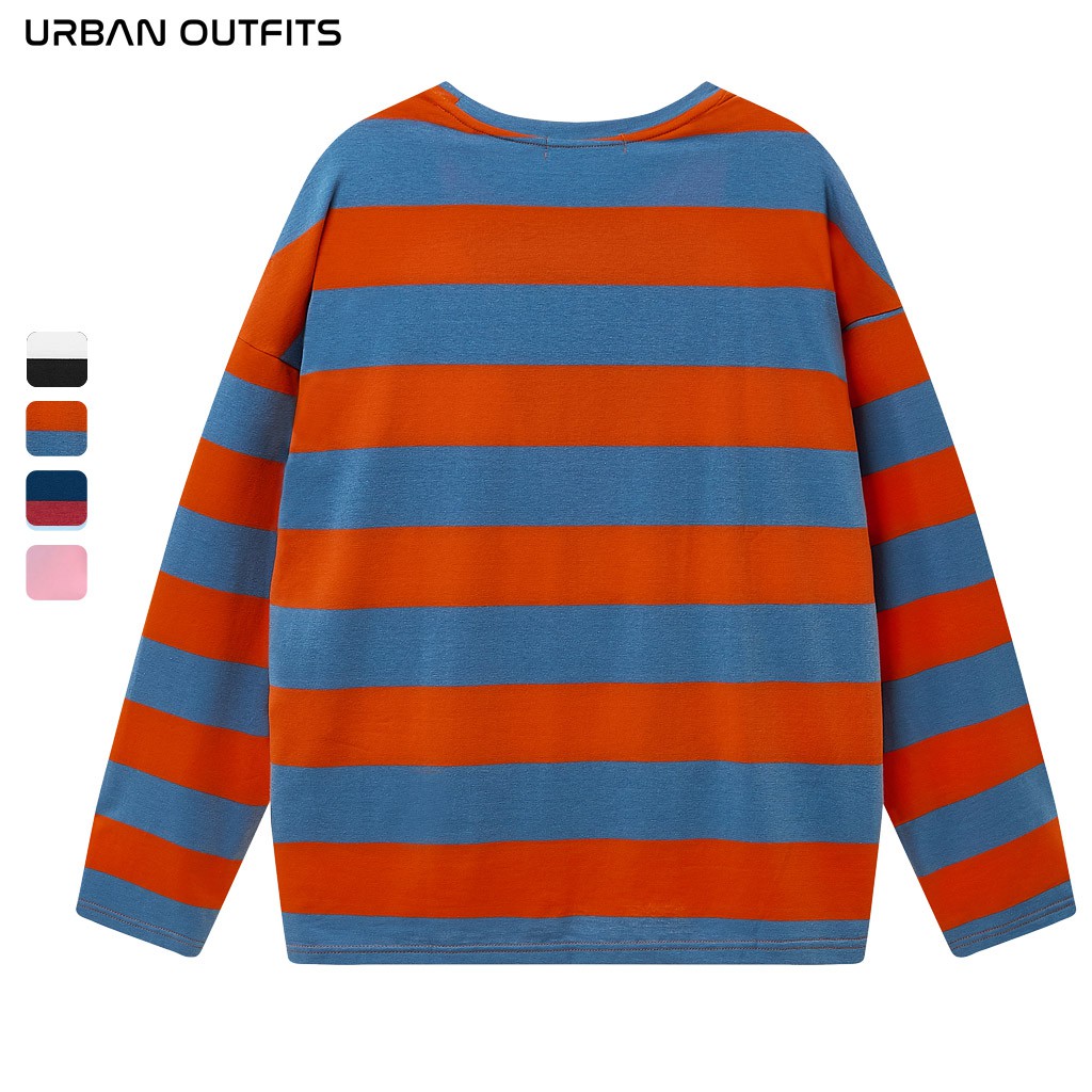 Áo Thun Tay Dài Nữ Nam Form Rộng TDO17 URBAN OUTFITS Kẻ 2 Sọc Ngang 100 Cotton 4 Chiều Đẹp