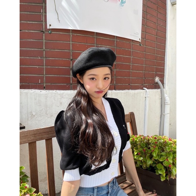 Mũ beret đen giống Jisoo, Rosé BLACKPINK, Jang Wonyoung IVE