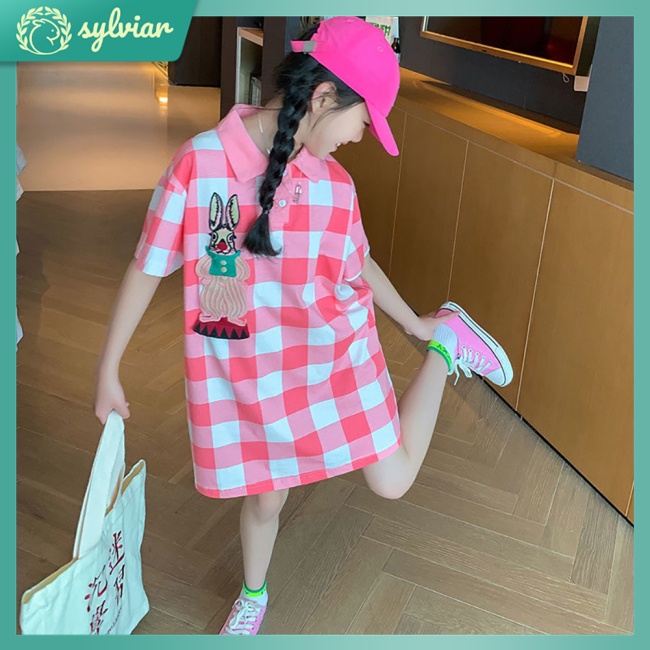 Đầm Thun Tay Ngắn Cổ Polo Dáng Chữ A Thời Trang Mùa Hè Xinh Xắn Cho Bé Gái