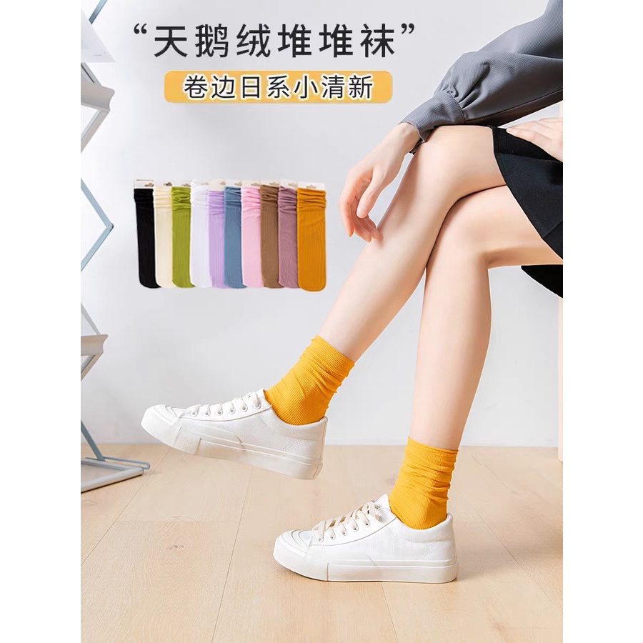 Tất Vớ Cổ Cao Nữ Trơn Mỏng Nhiều Màu Cotton Thoáng Mát Phong Cách Vintage T04 JOLY
