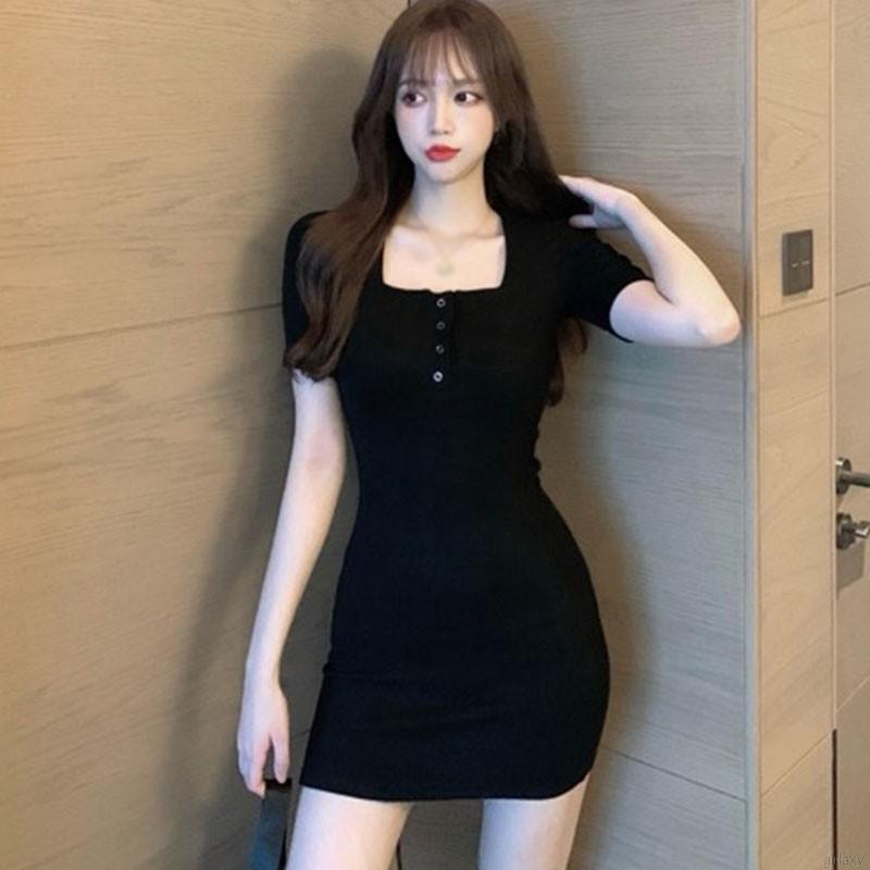 Đầm Ôm Màu Trơn Phong Cách Retro Hàn Quốc Cho Nữ