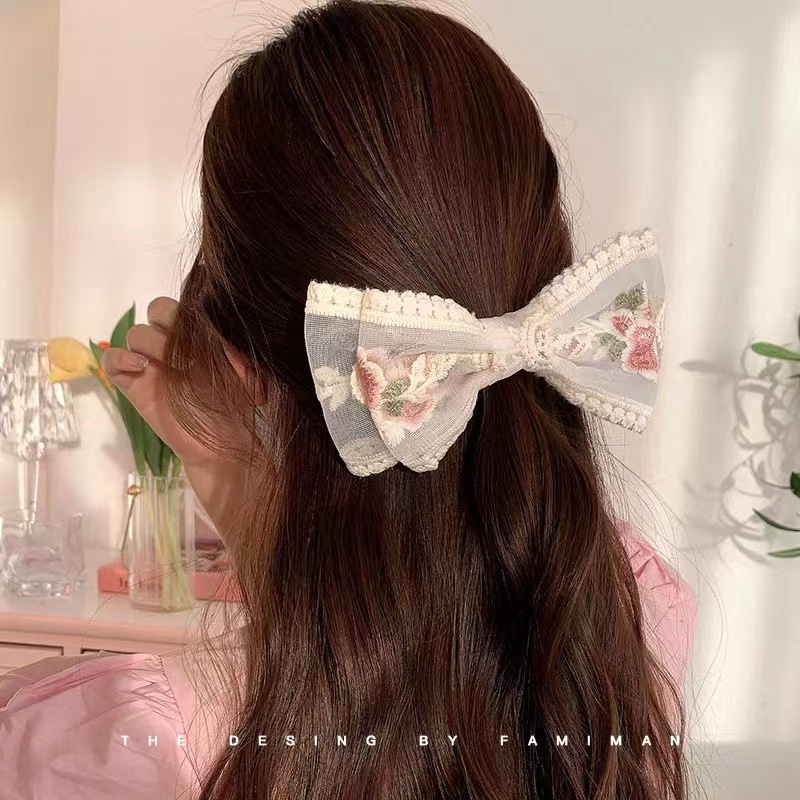 Kẹp Tóc Nơ Ren Thêu Họa Tiết 2022