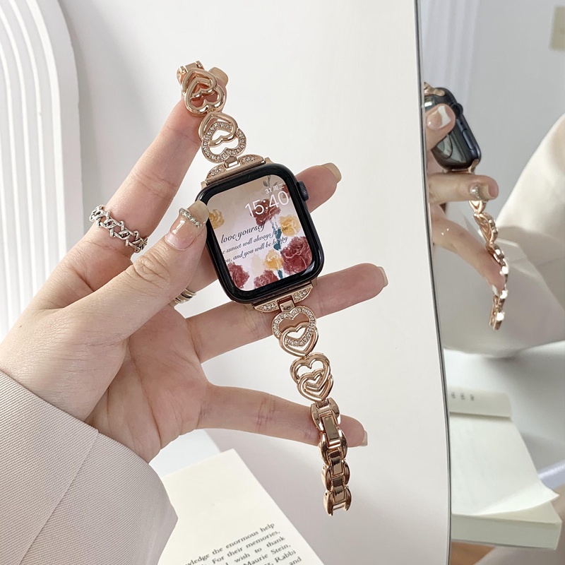 Dây Đeo Đồng Hồ Bằng Kim Loại Hình Trái Tim Cho Apple Watch 8th Generation iwatch S7 6 SE 45mm 44mm 40mm
