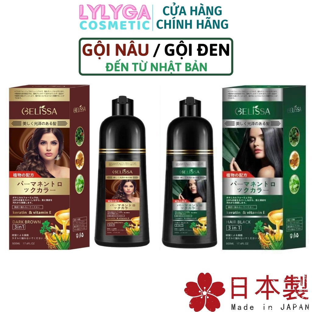 Dầu gội phủ bạc GELISSA 500ml nhật bản - Lược nhuộm tóc thông minh đen nâu thảo dược tự nhiên an toàn GD05