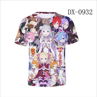 Áo thun tay ngắn cổ tròn in hình anime Re:Zero 3D độc đáo