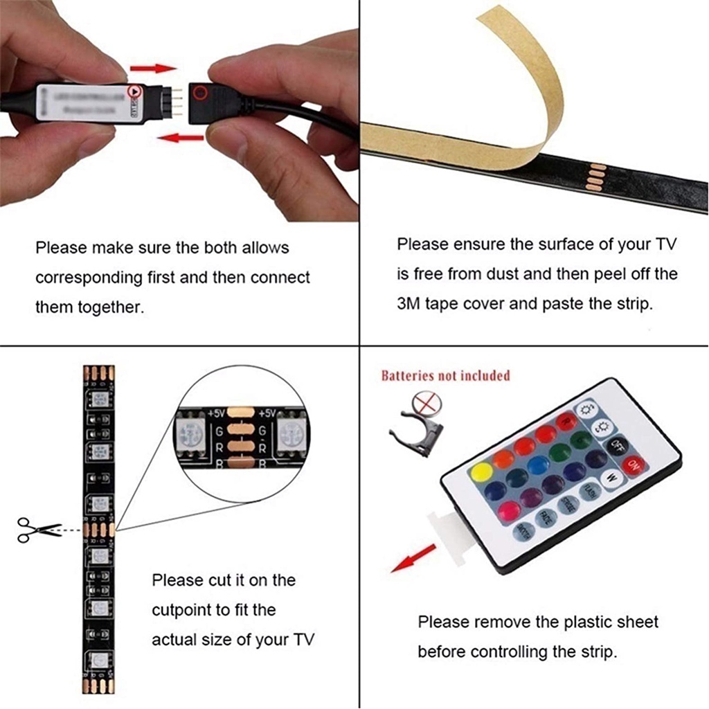 Dải đèn RGB 5050 5v bluetooth với điều khiển từ xa Bộ điều khiển 24 phím TV nền Dải đèn trang trí phòng ngủ