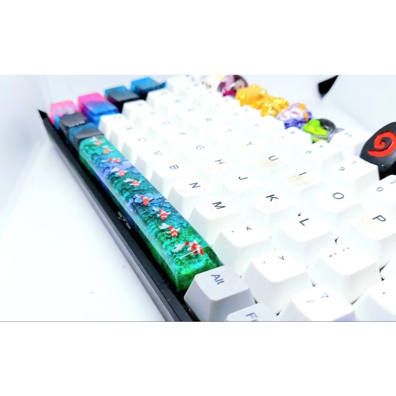 Keycap resin cá koi nhỏ thanh space profile SA tone lá tím trang trí bàn phím cơ gaming