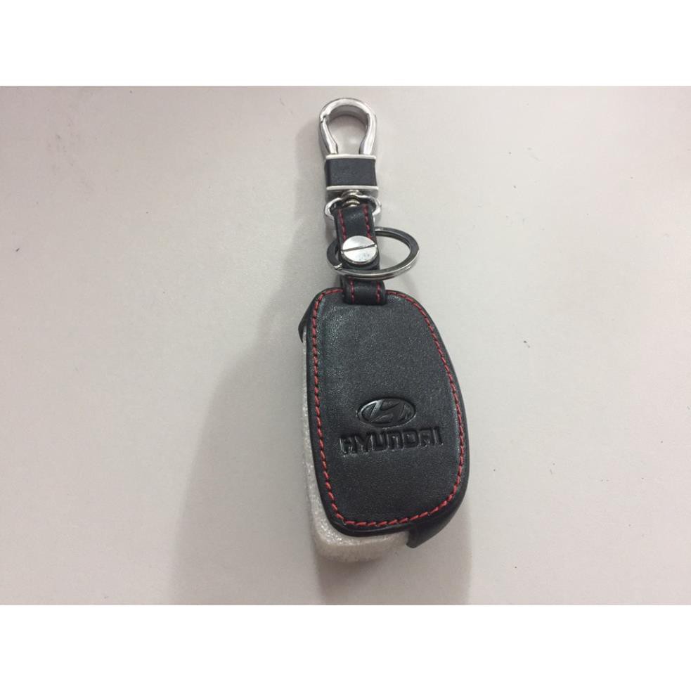 Bao da chìa khóa đen chỉ đỏ xe GRAND I10, Elantra - chìa gập Smart Auto Hà Nội