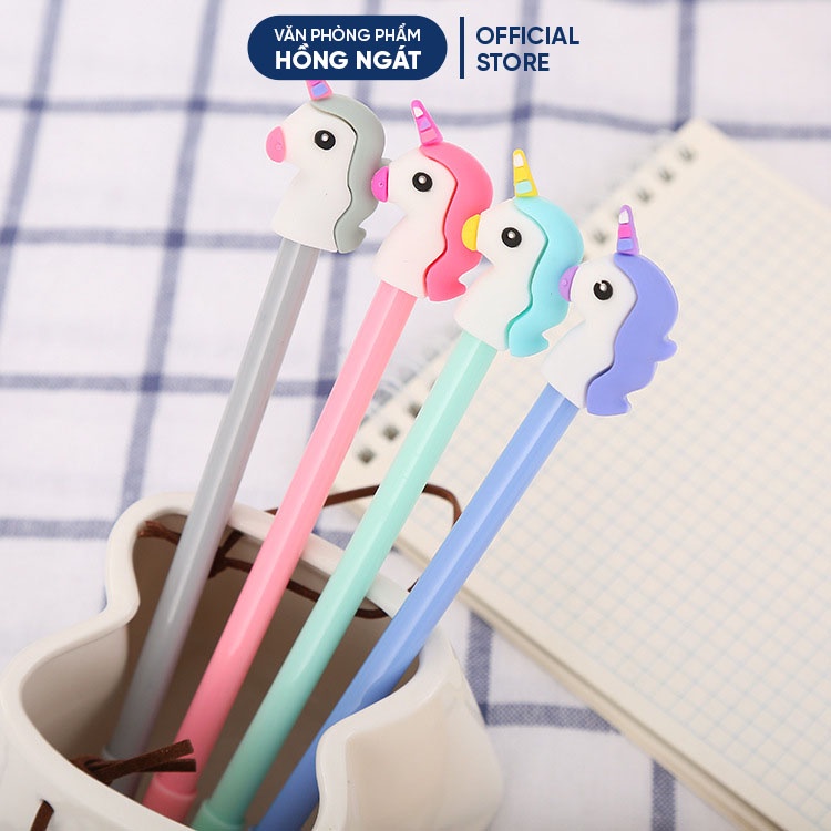 Bút bi cute hình kỳ lân, bút bi nước mực gel đen ngòi 0.5mm nhiều màu dễ thương đồ dùng học tập B05