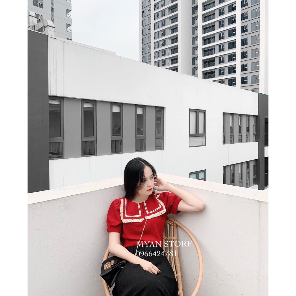 Áo đỏ thuỷ thủ cổ ren