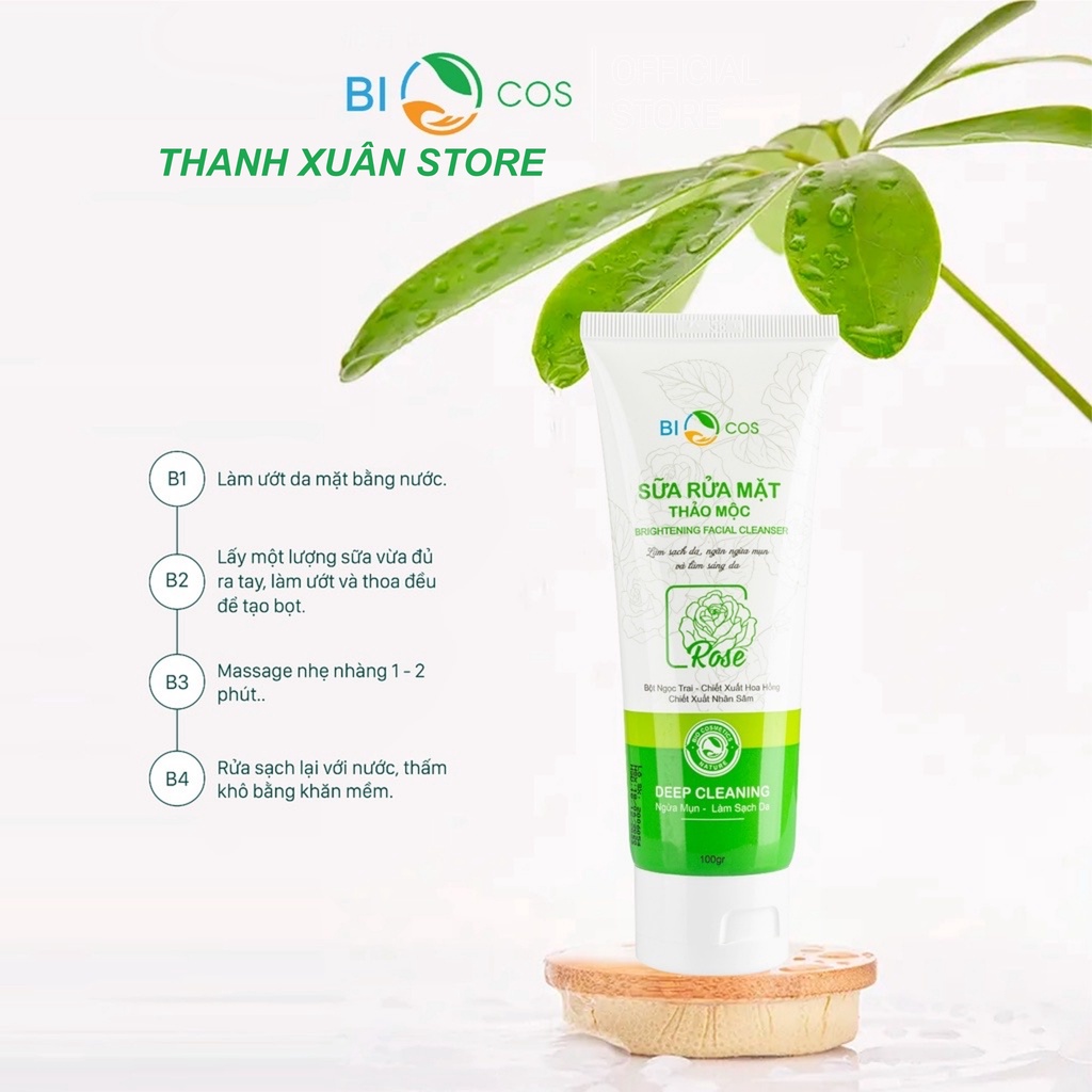 Sữa Rửa Mặt Thảo Mộc Trắng Da BioCos Dành Cho Da Dầu Mụn Ẩn, Da Khô, Hỗn Hợp Làm Sạch, Sáng Da Phù Hợp Da Nam Và Nữ Giới