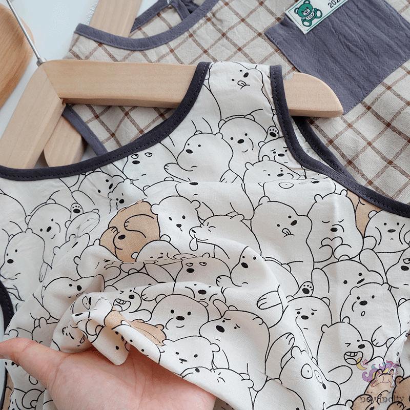 Set Áo Sát Nách + Quần Short Cotton In Họa Tiết Hoạt Hình Phong Cách Hàn Quốc Cho Bé