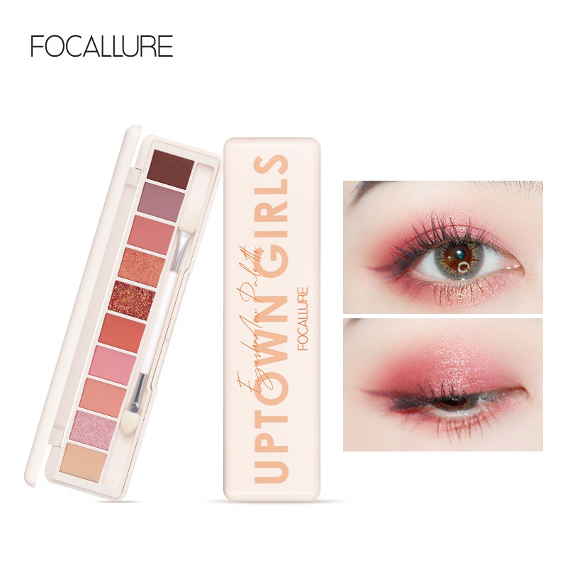 Bảng phấn mắt FOCALLURE với 10 tông màu kèm cọ 2 đầu và gương trang điểm 10g  | Shopee Việt Nam