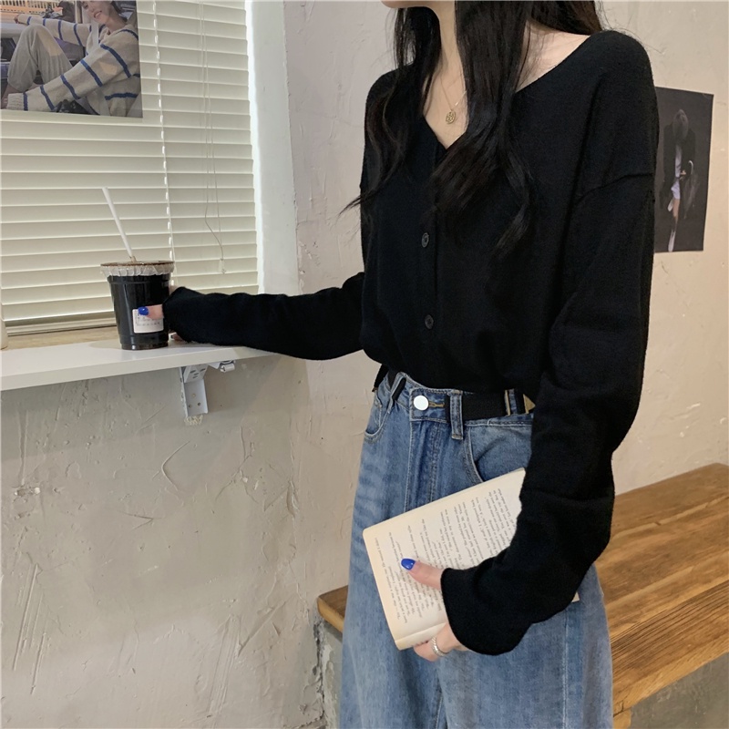 Áo Khoác cardigan Dệt Kim Tay Dài Cổ Chữ V Thời Trang Hàn Quốc Cho Nữ