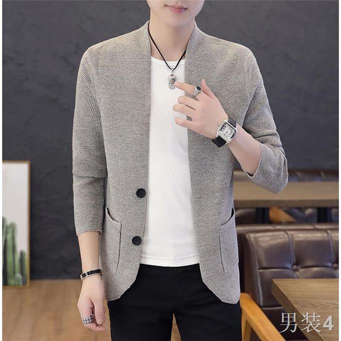 Bộ đồ nam mới mùa hè xuân và thu đan áo nịt đồng màu vest ve len jacket giản dị hợp thời trang mặc ngoài