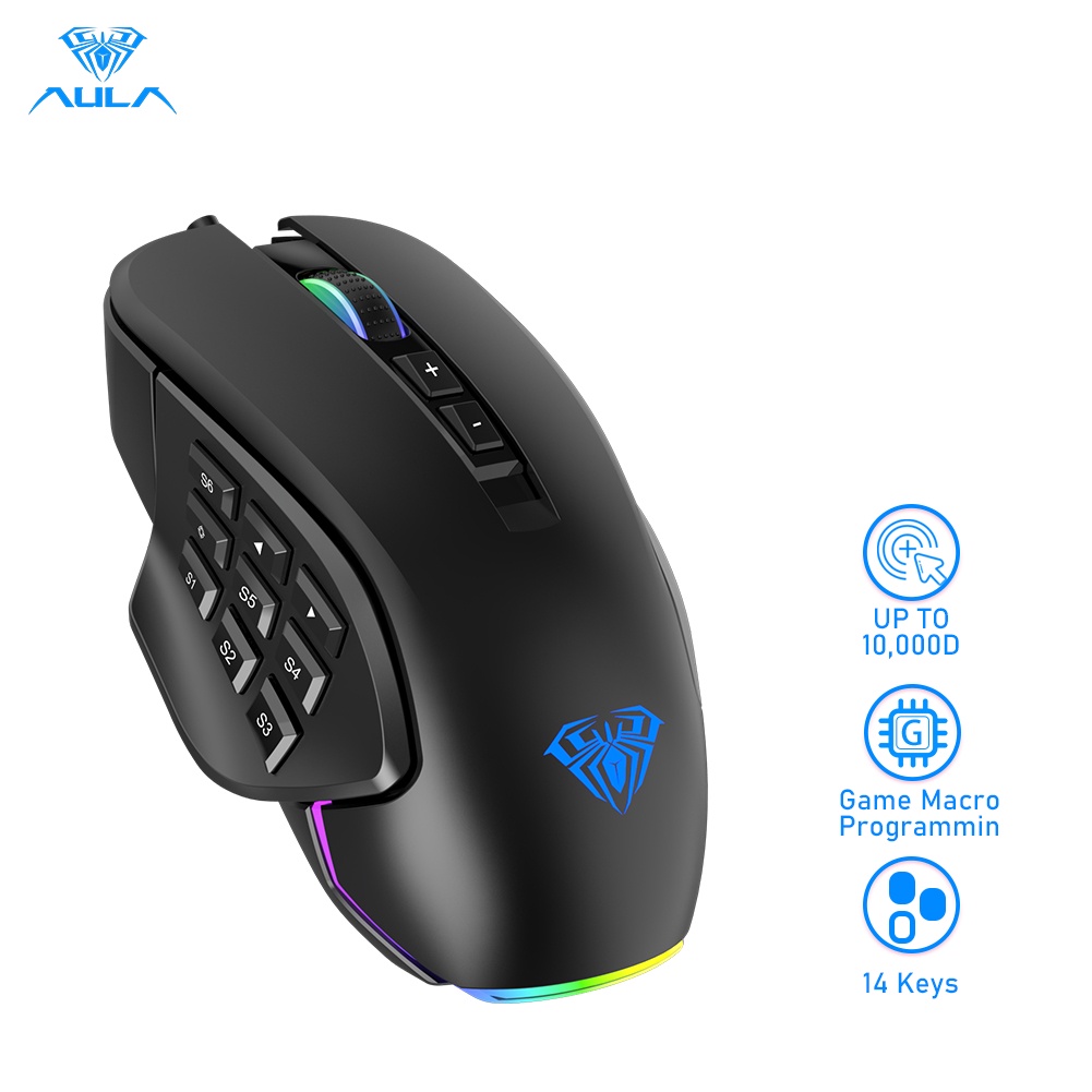 Chuột gaming Aula H510 quang học 9 nút có dây DPI 10000 RGB chuyên dụng cho máy tính bàn