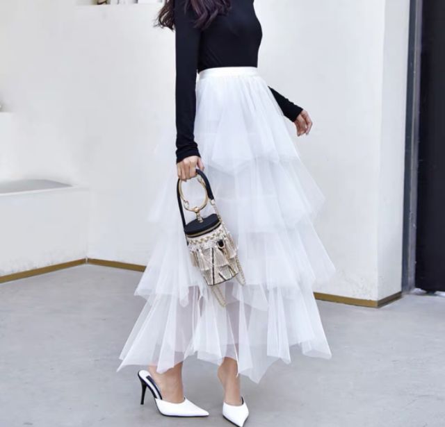 Chân váy lưới 4 tầng qc kèm hình thật