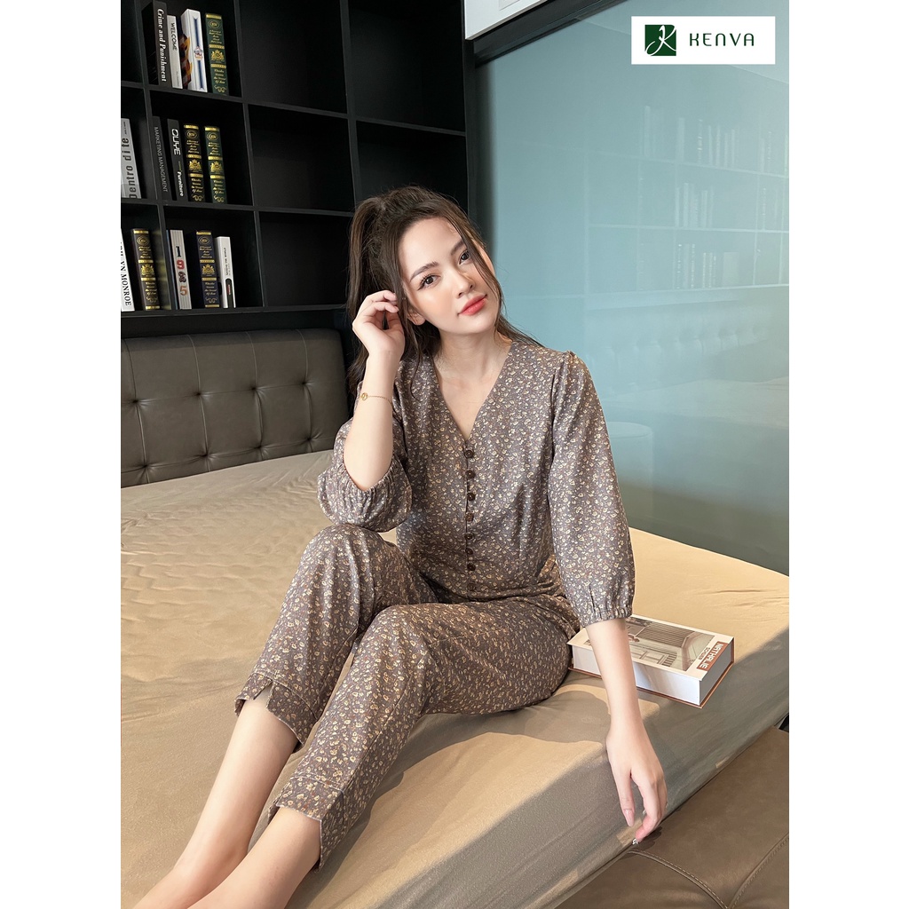 Bộ đồ Pijama mặc nhà Kenva. SET đồ ngủ chất nhung tăm cao cấp sang chảnh, thiết kế tay lửng quần dài họa tiết hoa nhí | BigBuy360 - bigbuy360.vn