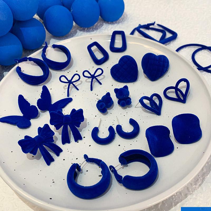 Bông tai hình học màu xanh dương phong cách Hàn Quốc cổ điển thời trang