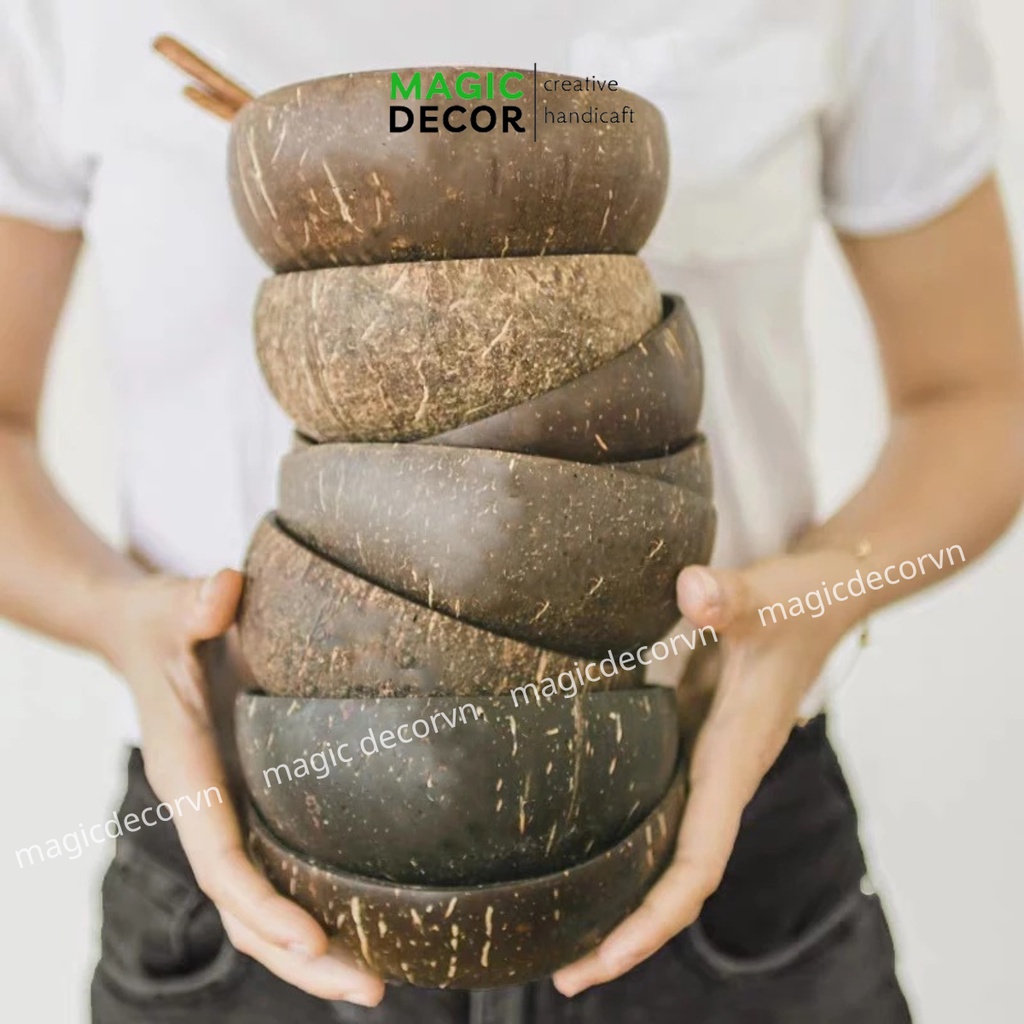 Bát Chén Gáo Dừa gỗ dùng đựng ngũ cốc, ăn kem cao cấp Magic Home Decor