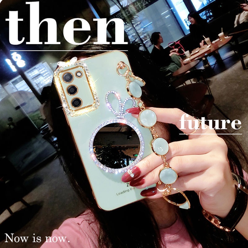 Ốp Điện Thoại Có Gương Trang Điểm Họa Tiết Thỏ Với Đá Quý Bảo Vệ camera Chính Xác Cho OPPO A55