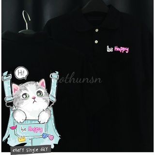 Áo thun cổ trụ cổ bâu polo mèo balô