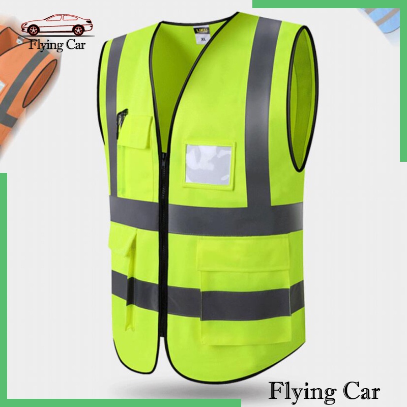 Áo bảo hộ lao động không tay màu vàng phản quang có khóa kéo phía trước tiện dụng