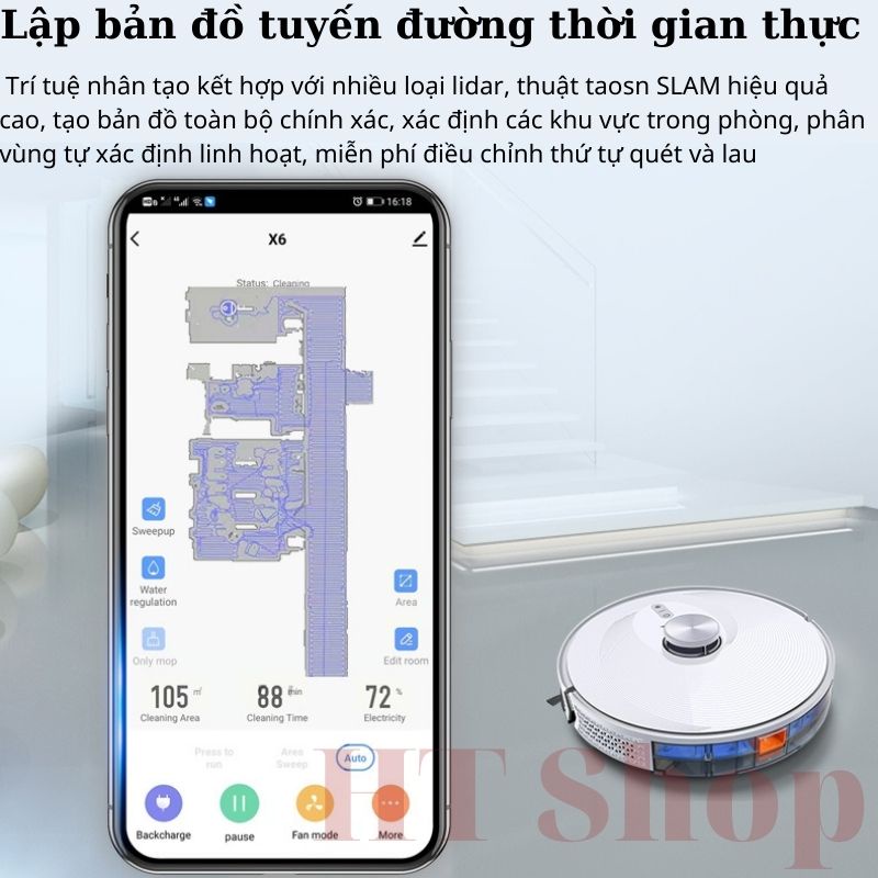 Robot hút bụi lau nhà, thông minh LDS12 tự sạc pin - điều khiển qua APP điện thoại - khả năng leo dốc cực đỉnh