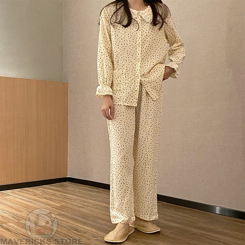 Bộ Đồ Ngủ Tay Dài Chất cotton In Họa Tiết Quả cherry Dễ Thương Phong Cách Hàn Quốc Thời Trang Cho Nữ