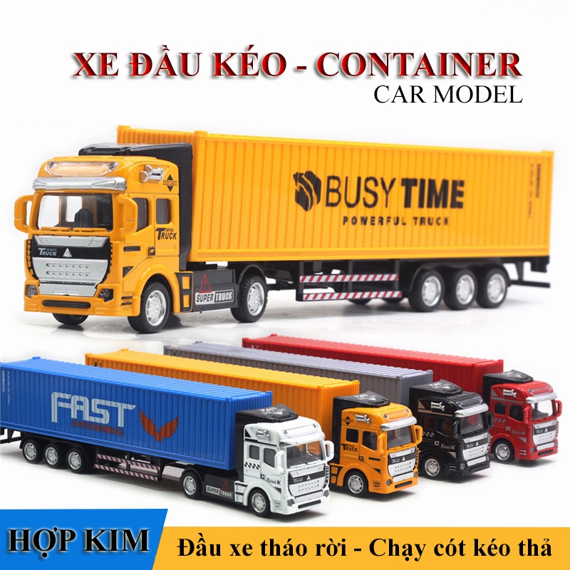 Xe container đầu kéo đồ chơi, Xe đồ chơi container chất liệu kim loại + nhựa ABS, kích thước lớn tỉ lệ 1:48
