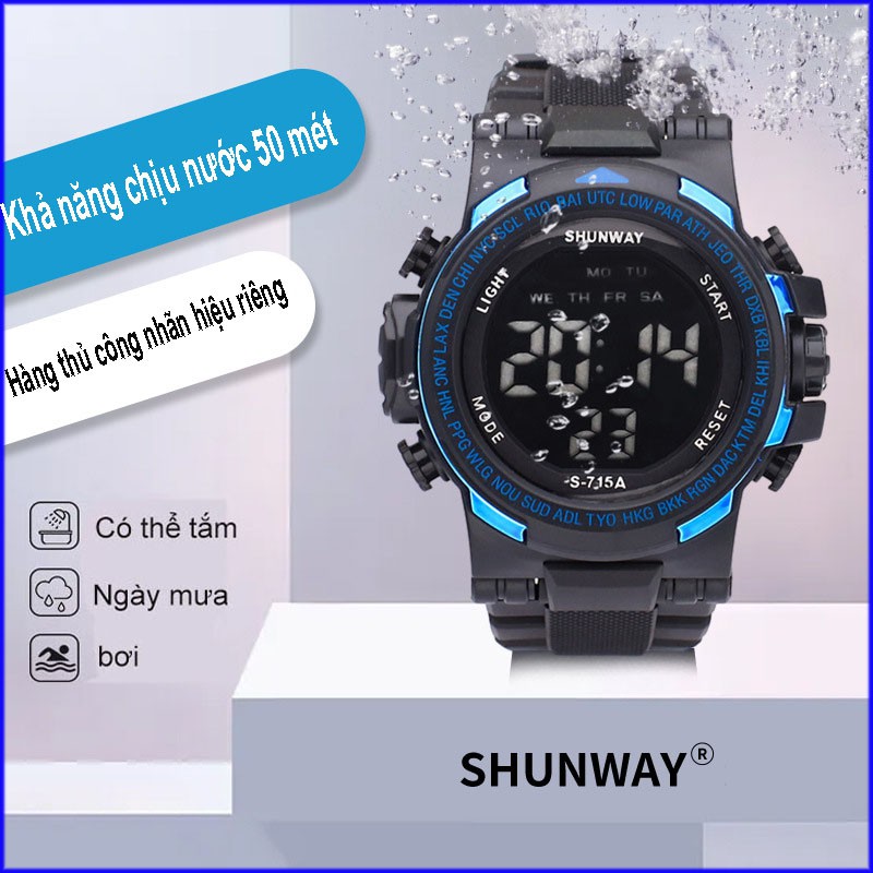 SHUNWAYS thương hiệu mới màn hình đen điện tử không thấm nước thời trang cặp đôi đồng hồ thể thao dạ quang
