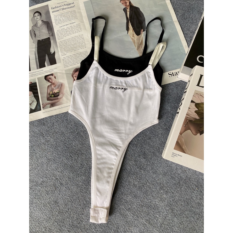 Áo Bodysuit ôm cổ U phối xích eo  hai màu đen trắng- Kèm hình thật alohashop91