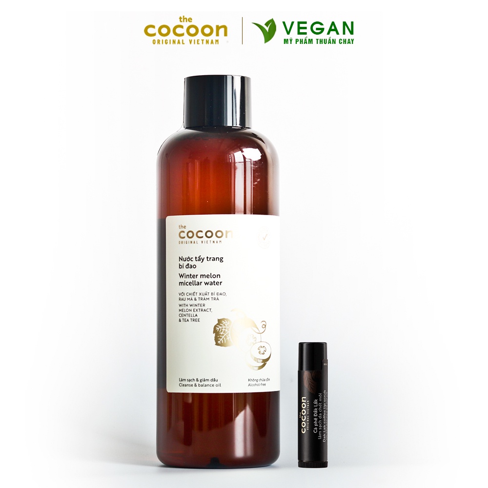 [Mã FMCGMALL -8% đơn 250K] Nước tẩy trang bí đao cocoon 500ml + Cà phê đắk lắk làm sạch da chết môi cocoon 5g