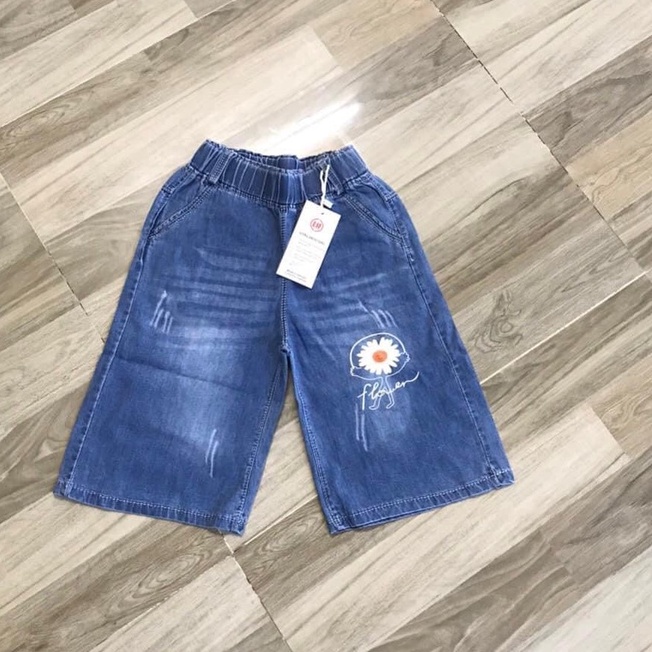 Quần jeans ngố lửng ống rộng dễ thương cho bé gái 8-40kg