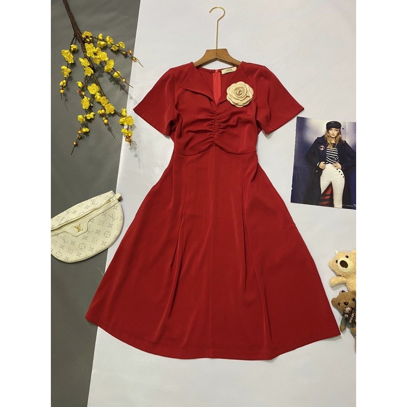 Đầm Liền Tay Ngắn Cổ Chữ V - Váy Cotton thiết kế đính hoa - Hàng Xuất Khẩu | BigBuy360 - bigbuy360.vn