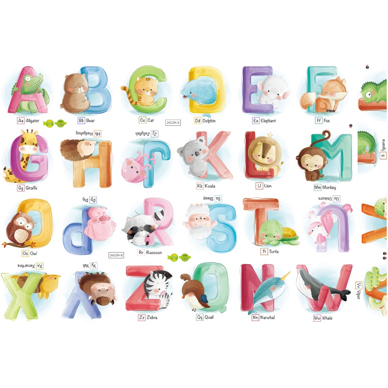 Decal dán tường dạy bé học thông minh Chữ cái và con vật ngộ nghĩnh