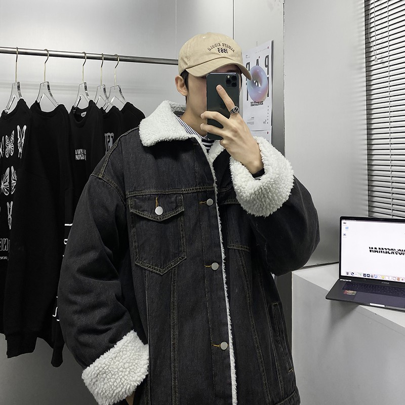 Áo khóa jeans nam ulzzang 2 lớp lông cừu hàng cao cấp siêu ấm