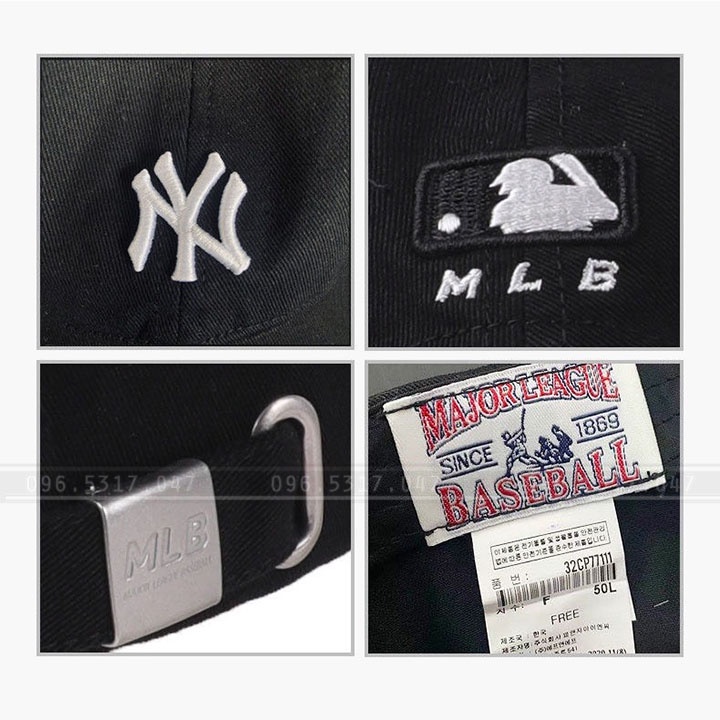Mũ Nón Lưỡi Trai NY MLB Màu Đen (Xuất Dư Chuẩn,Chất Vải Poly Cotton Thắm Hút Mồ Hôi, Khóa MLB -Nón Kết Bóng Chày Màu Kem