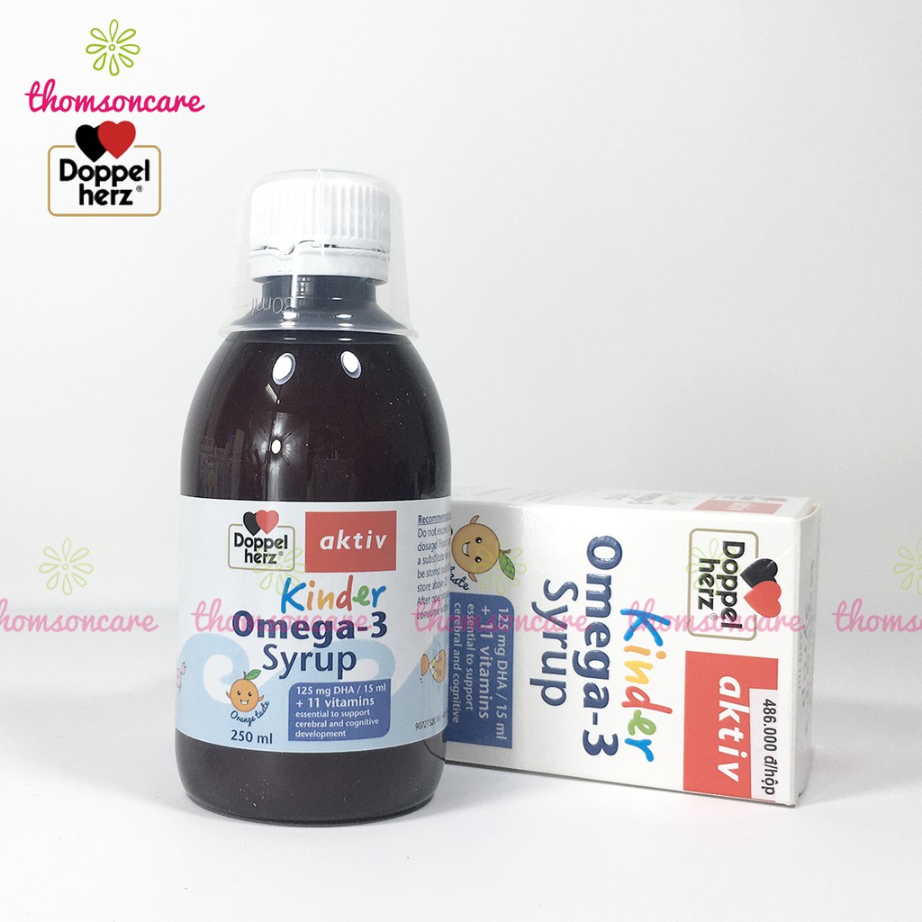 Bổ sung Omega DHA cho bé Kinder Omega 3 syrup từ dầu cá và vitamin - nhập khẩu Doppel Herz Aktiv Đức,