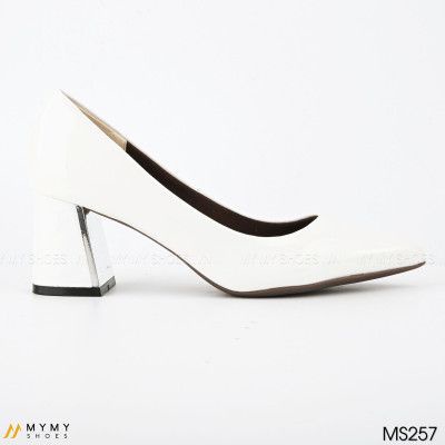 Giày cao gót Mymy shoes da bóng gót vuông tráng bạc 5p, giày búp bê nữ basic mũi nhọn - MS257
