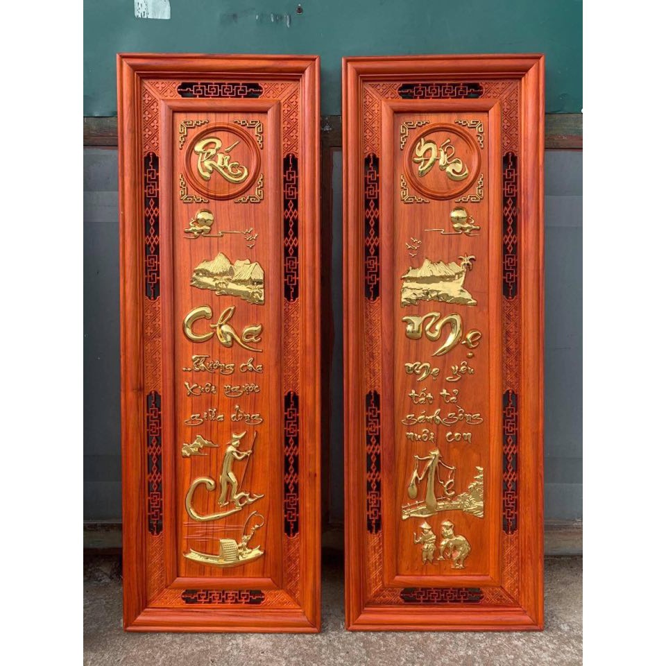 Tranh Gỗ CÂU ĐỐI CHA MẸ kích thước 37x107 Giá Gốc