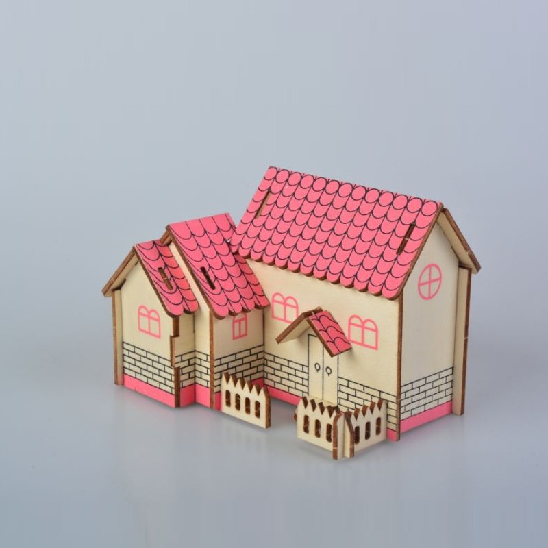 Đồ chơi lắp ráp gỗ 3D Mô hình Nhà gỗ Purple House Laser