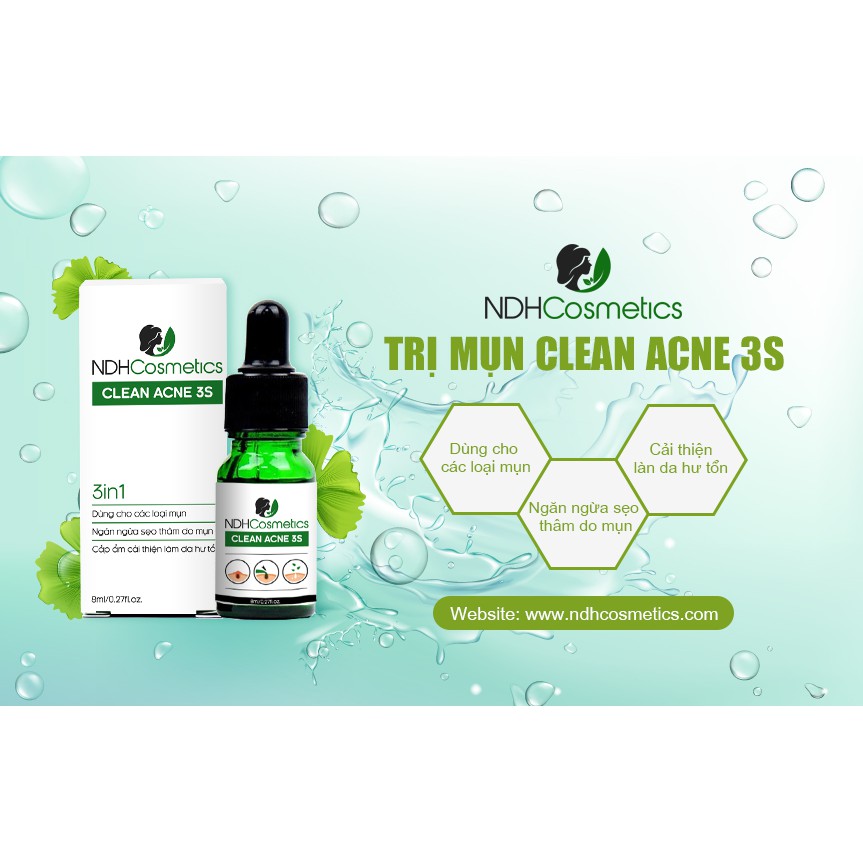 NDH Cosmetics Clean Acne 3s - Ngăn ngừa sẹo thâm do mụn, giúp da sáng khỏe, mịn màng và mềm mại
