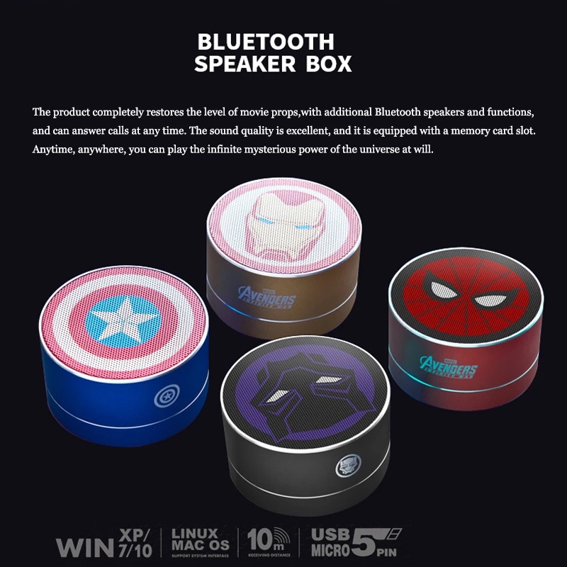 Loa Nghe Nhạc Bluetooth Không Dây Mini Loa Di động Dễ Thương Loa Bluetooth Có Mic Người Nhện Marvel Spiderman Captain America Iron Man