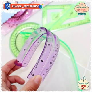 Set 4 dụng cụ học tập thước kẻ dẻo, eke, thước đo độ không gãy