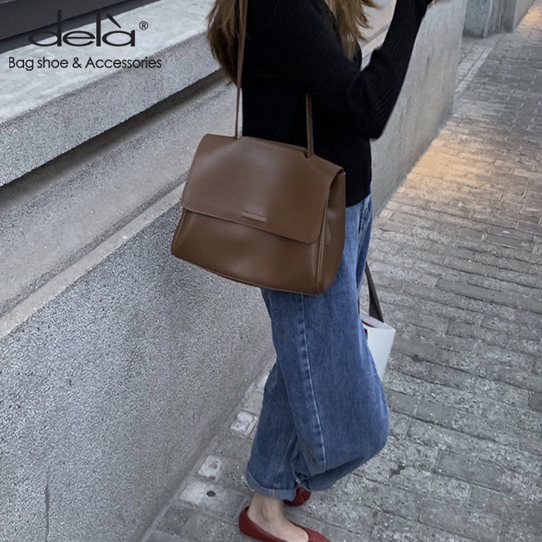 Dela Túi Xách Da pu Nắp Gập Hai Dây Đeo Một Bên Vai Có Khóa Nam Châm Thời Trang Khí Chất Dành Cho Bạn Nữ