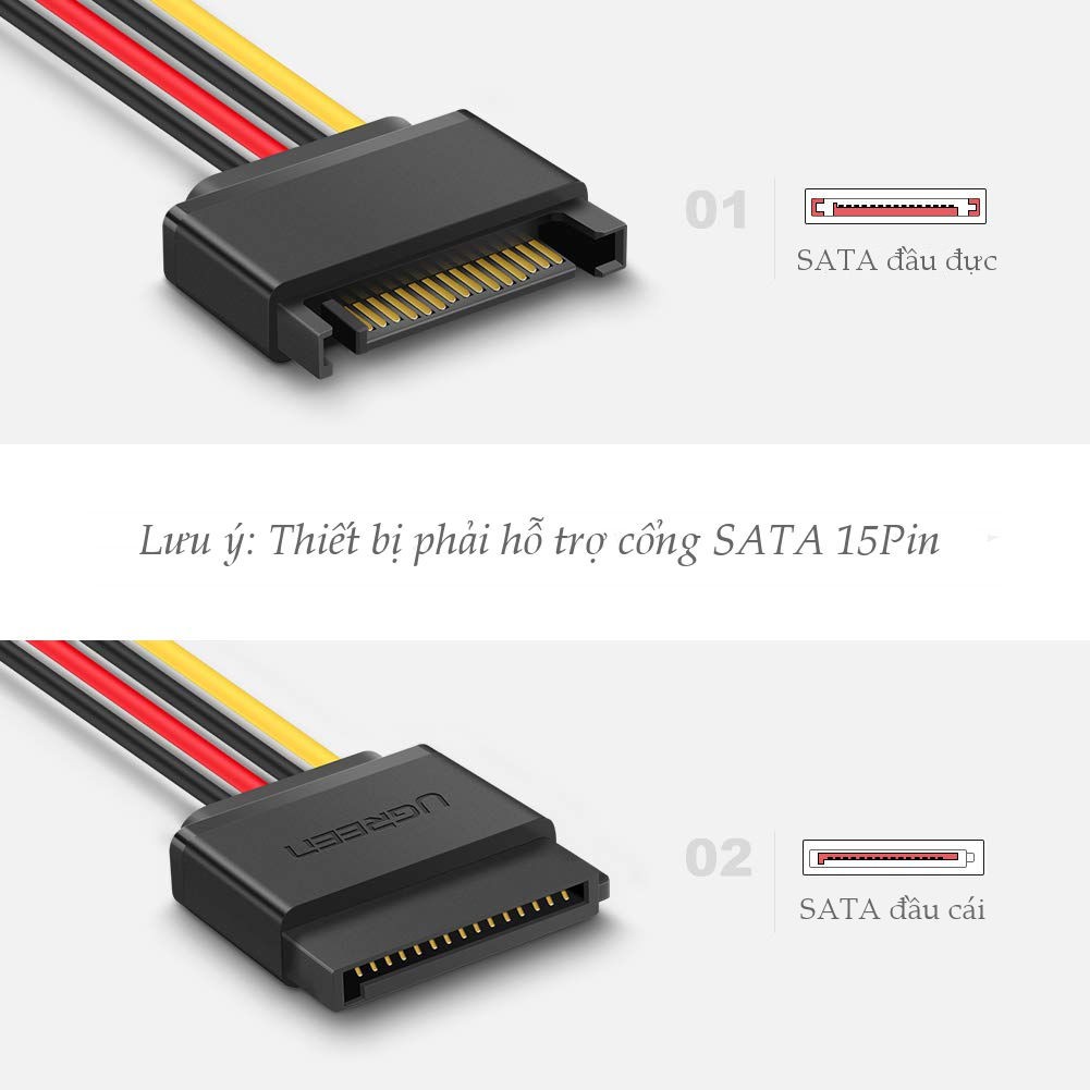 Cáp nối nguồn SATA 15Pin UGREEN US283 kết nối nguồn điện máy tính với ổ cứng Serial ATA, SSD, ổ đĩa quang, đầu ghi DVDB