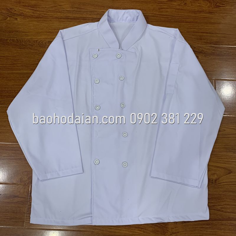 Áo đầu bếp vải kaki màu trắng túi tay cho nam nữ