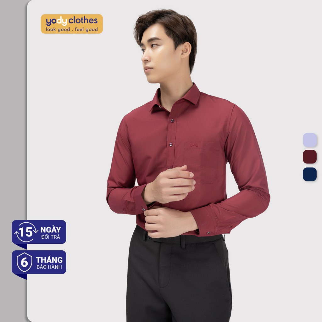 [Mã WABRYD221 giảm 10% đơn 250K] Áo sơ mi nam dài tay YODY có túi chất lụa nến cao cấp dáng ôm slimfit SPM4005