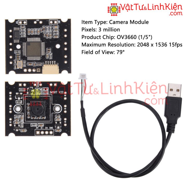 Mô-đun máy ảnh USB chip OV3660 2048x1536 pixel 15fps 79 °